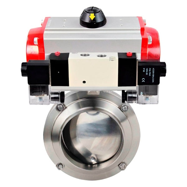 Water Butterfly valves Elephant WBV3131S-2W-W-H, body material - stainless steel AISI 304, seal - Silicon, with pneumatic actuator PA-DA-052 double action, 4V320-08 220V