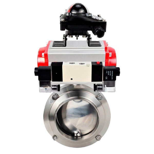 Water Butterfly valves Elephant WBV3131S-2W-W-H, body material - stainless steel AISI 304, seal - Silicon, with pneumatic actuator PA-DA-052 double action, 4V320-08 220V, LSU APL-210N