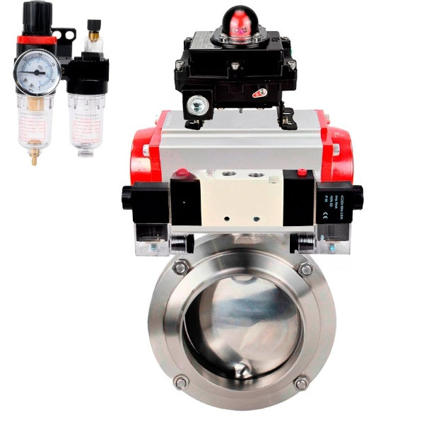 Water Butterfly valves Elephant WBV3131E-2W-W-H, body material - stainless steel AISI 304, seal - EPDM, with pneumatic actuator PA-DA-052 double action, 4V320-08 220V, LSU APL-410N EX, ATU AFC2000