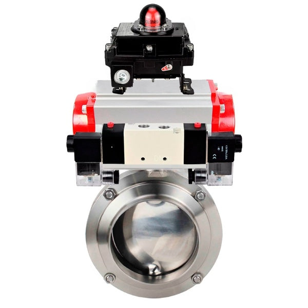 Water Butterfly valves Elephant WBV3131E-2W-W-H, body material - stainless steel AISI 304, seal - EPDM, with pneumatic actuator PA-DA, pneumatic distributor 4V320-10 220V, LSU APL-410N EX