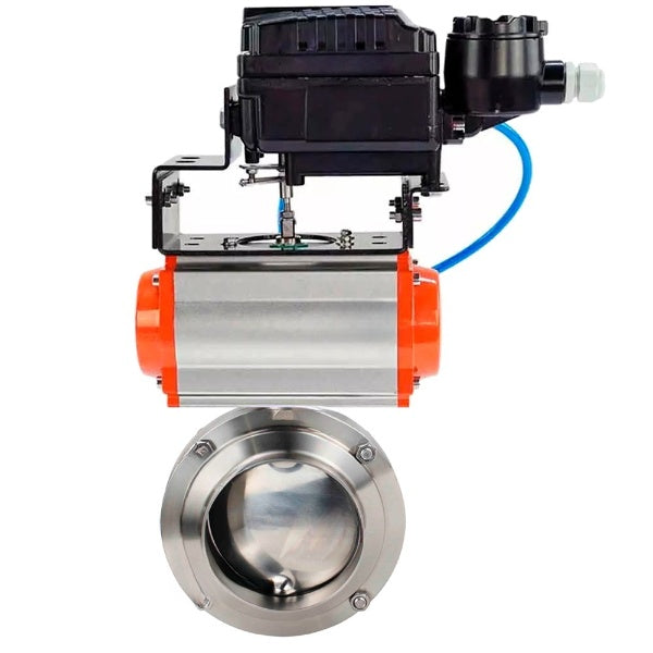 Water Butterfly valves Elephant WBV3131S-2W-W-H, body material - stainless steel AISI 304, seal - Silicon, with pneumatic actuator PA-DA-052 double action, YT-1000RSN without feedback
