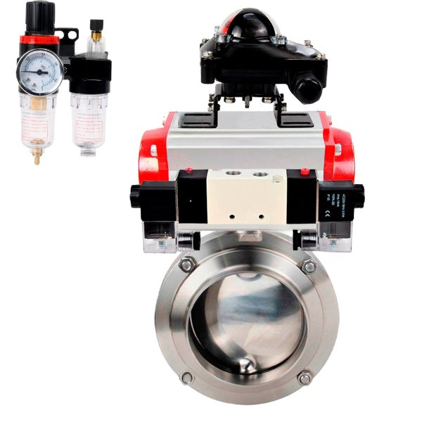 Water Butterfly valves Elephant WBV3131S-2W-W-H, body material - stainless steel AISI 304, seal - Silicon, with pneumatic actuator PA-SA, pneumatic distributor 4V320-10 220V, LSU APL-210N, ATU AFC2000