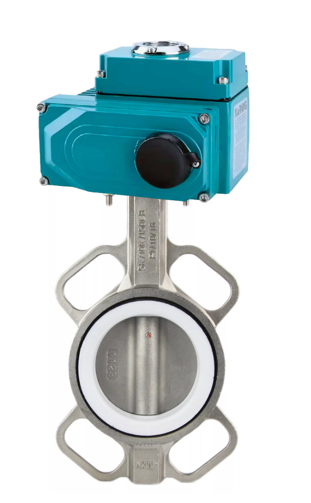 Water Butterfly Valve Elephant WBV3232P-2W-Fb-H, Gehäusematerial - Edelstahl AISI 316L, Scheibenmaterial - Edelstahl AISI 316L, Dichtung - PTFE, elektrischer Antrieb QT-N-EM-O1-380VAC-U1 HARK