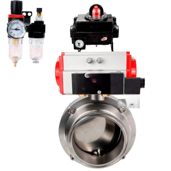Water Butterfly valves Elephant WBV3131S-2W-C-H, body material - stainless steel AISI 304, seal - Silicon, with pneumatic actuator PA-DA-052 double action, 4M310-08 NAMUR 24V, LSU APL-410N EX, ATU AFC2000