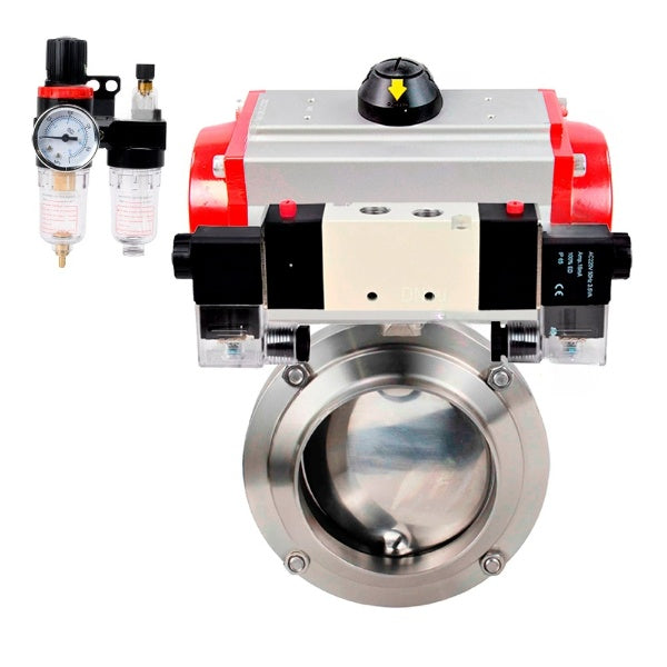Water Butterfly valves Elephant WBV3131S-2W-W-H, body material - stainless steel AISI 304, seal - Silicon, with pneumatic actuator PA-DA, pneumatic distributor 4V320-08 220V, ATU AFC2000