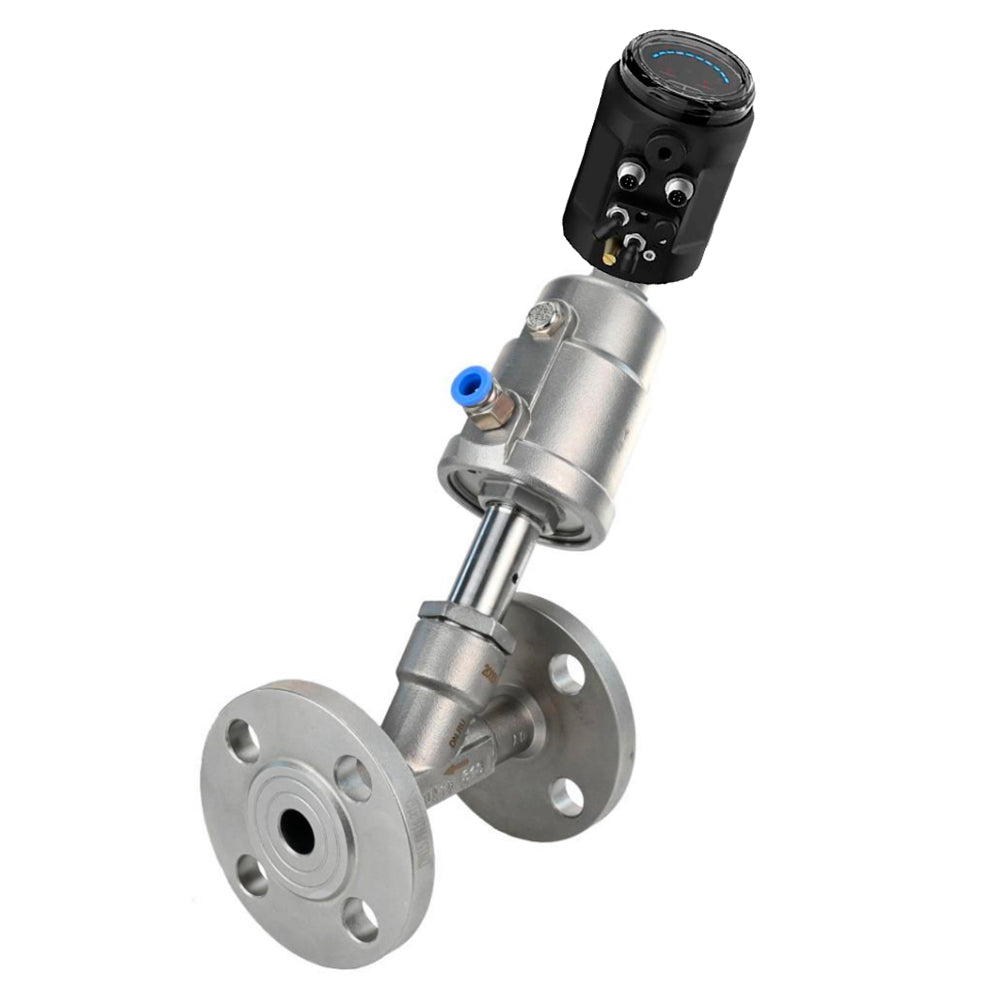 Pneumatic shut-off valves Elephant VSP3232PV-F-1PNC, body - stainless steel SS316, flanged, Y-shaped, with electropneumatic intelligent positioner EIP-1500 (stroke 25-50mm)