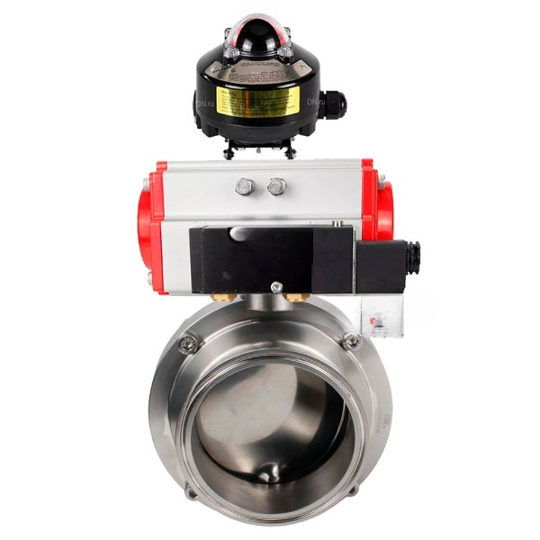 Water Butterfly valves Elephant WBV3131E-2W-C-H, body material - stainless steel AISI 304, seal - EPDM, with pneumatic actuator PA-DA-052 double action, 4M310-08 NAMUR 24V, LSU APL-510N EX