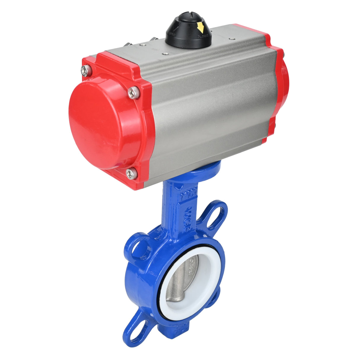 Wasserabsperrklappe Elephant st-316l-ptfe-elephant-da, Gehäusematerial – Kohlenstoffstahl WCB, Scheibenmaterial – Edelstahl AISI 316L, Dichtung – PTFE, pneumatischer Antrieb betätigt