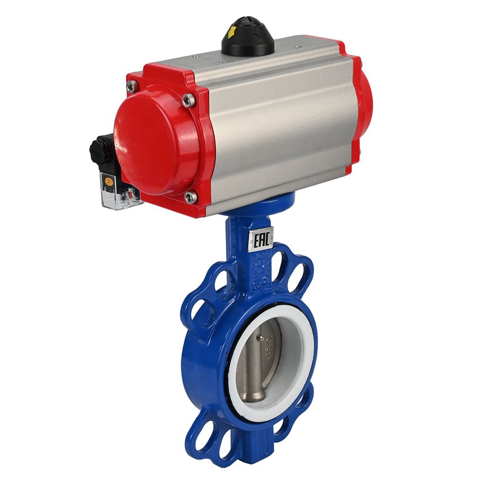 Wasserabsperrklappe Elephant st-316l-ptfe-da-4m310-24v, Gehäusematerial – Kohlenstoffstahl WCB, Scheibenmaterial – Edelstahl AISI 316L, Dichtung – PTFE, pneumatischer Antrieb betätigt