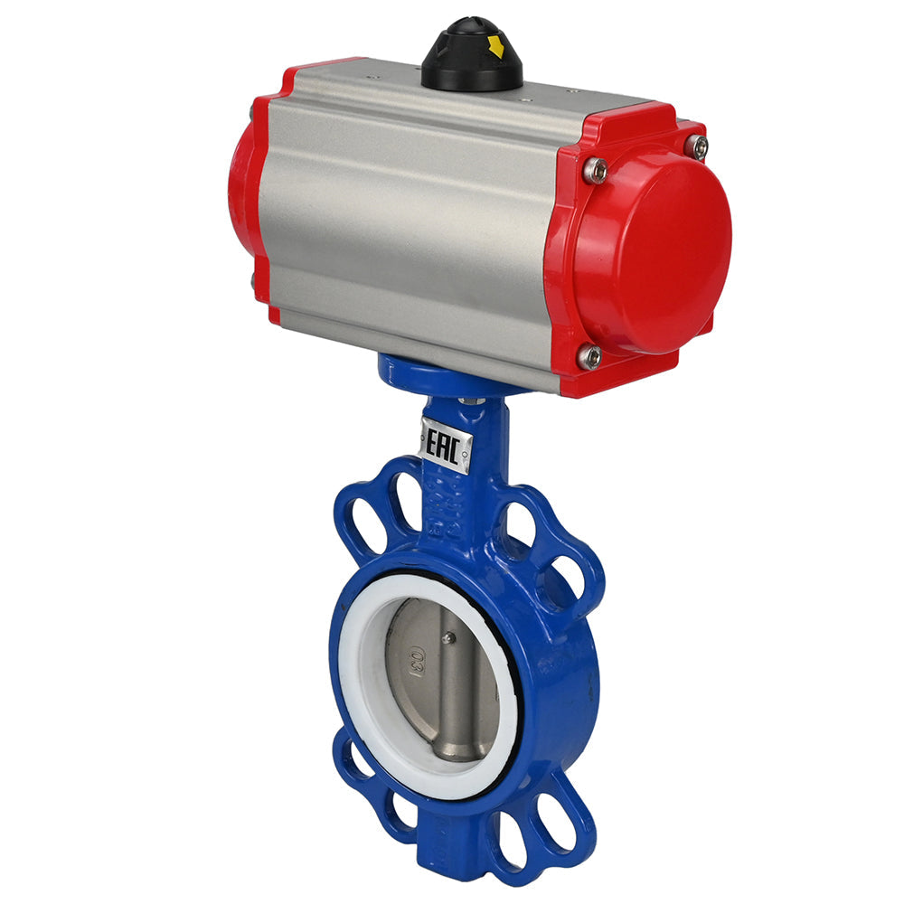 Wasserabsperrklappe Elephant st-316l-ptfe-da-4m310-110/220, Gehäusematerial – Kohlenstoffstahl WCB, Scheibenmaterial – Edelstahl AISI 316L, Dichtung – PTFE, pneumatischer Antrieb betätigt