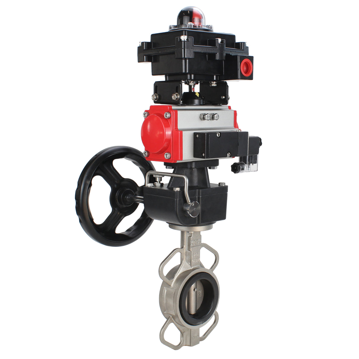 Water butterfly valve Elephant 316L-316L-EPDM body material - stainless steel aisi 316l, disk material - stainless steel AISI 316L, seal - EPDM with pneumatic actuator Elephant DA, with pneumatic distributor 4M310-08 220V, limit switch block APL-410N EX