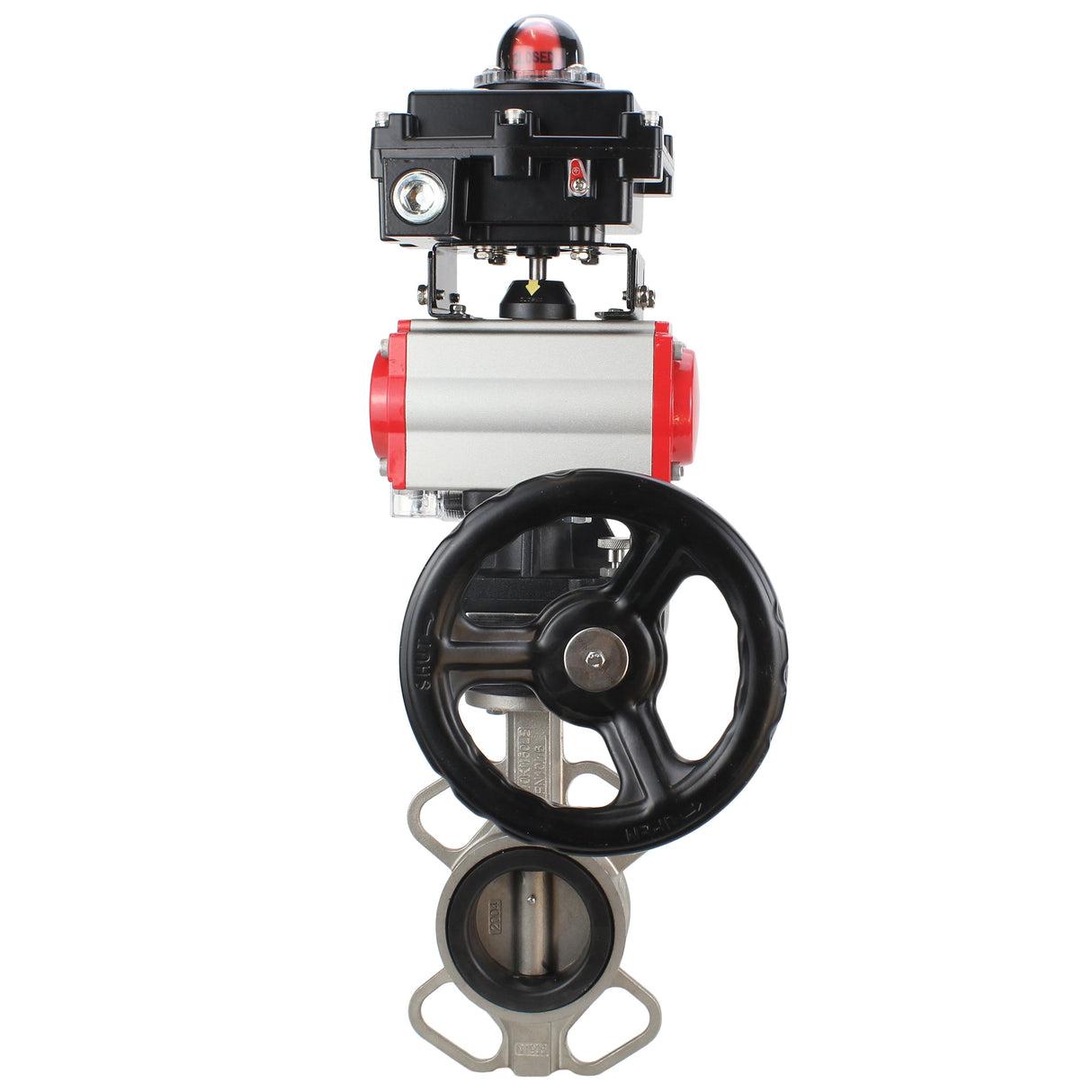 Water butterfly valve Elephant 316L-316L-EPDM body material - stainless steel aisi 316l, disk material - stainless steel AISI 316L, seal - EPDM with pneumatic actuator Elephant DA, with pneumatic distributor 4M310-08 220V, limit switch block APL-410N EX