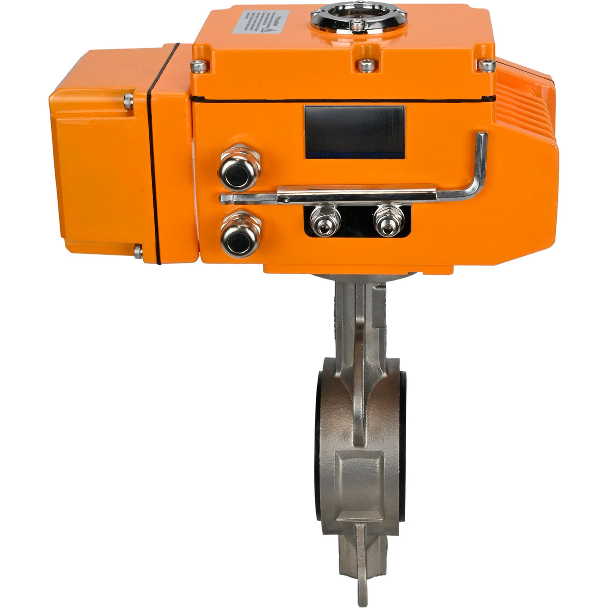 Wasser-Drosselklappe Elephant 316L-316L-VITON Gehäusematerial - Edelstahl aisi 316l, Scheibenmaterial - Edelstahl aisi 316l, Dichtung - Viton mit elektrischem Stellantrieb Elephant 220V, Rückführsensor und Eingangssteuersignal 0-10V