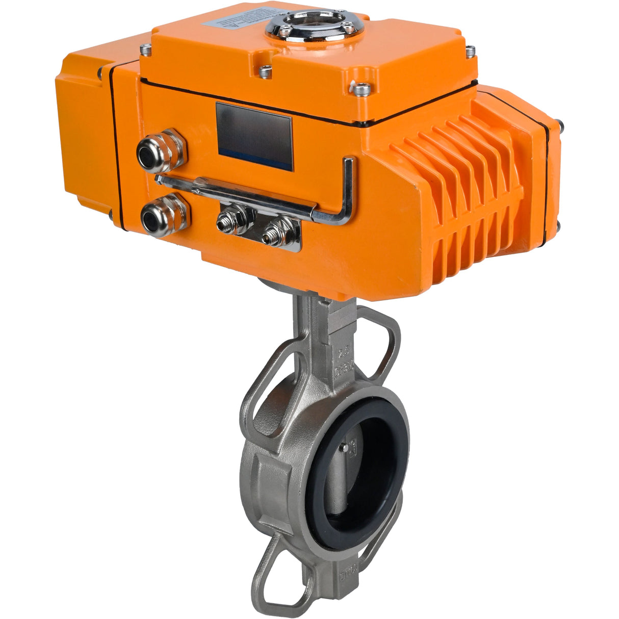 Wasser-Drosselklappe Elephant 316L-316L-NBR Gehäusematerial - Edelstahl aisi 316l, Scheibenmaterial - Edelstahl aisi 316l, Dichtung - NBR mit elektrischem Stellantrieb Elephant 220V, Rückführsensor und Eingangssteuersignal 0-10V