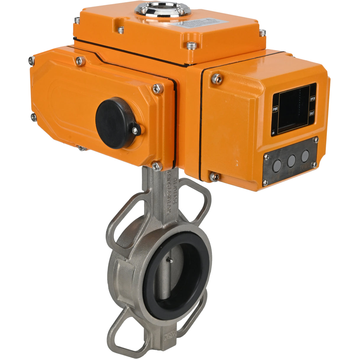 Wasser-Drosselklappe Elephant 316L-316L-EPDM Gehäusematerial - Edelstahl aisi 316l, Scheibenmaterial - Edelstahl aisi 316l, Dichtung - EPDM mit elektrischem Stellantrieb Elephant 220V, Rückführsensor und Eingangssteuersignal 0-10V