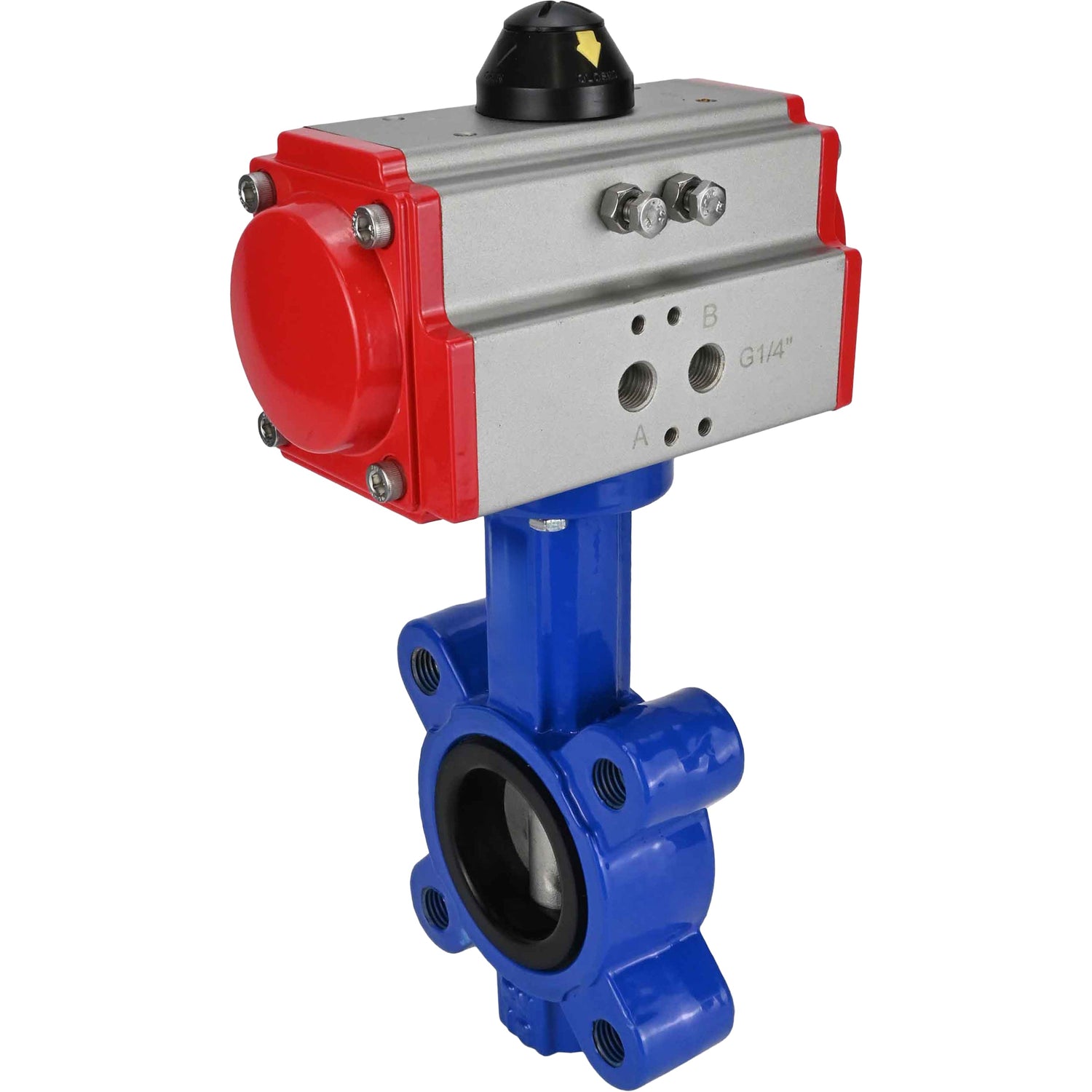 Wasser-Schmetterlingsventil Elephant WBV1631E-2W-Fb-H, Gehäusematerial - Gusseisen QT450, Scheibenmaterial - Edelstahl AISI 304, Dichtung - EPDM, mit pneumatischem Doppelwirkungsantrieb PA-DA