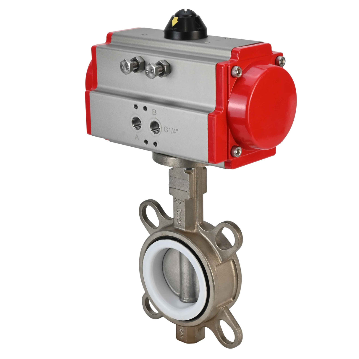 Wasser-Schmetterlingsventil Elephant WBV3131P-2W-Fb-H, Gehäusematerial - Edelstahl AISI 304, Scheibenmaterial - Edelstahl AISI 304, Dichtung - PTFE, pneumatischer Antrieb PA-SA mit Rückstellfedern