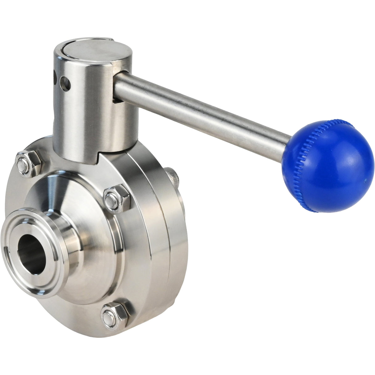 Wasser-Schmetterlingsventil Elephant WBV3131E-2W-C-H, Gehäusematerial - Edelstahl AISI 304, Scheibenmaterial - Edelstahl AISI 304, Dichtung - EPDM, Anschluss - Klemmverbindung, Griff