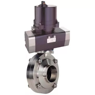 Butterfly valves Elephant WBV3131S-2W-W-H welded, body - food grade stainless steel AISI 304, disc - stainless steel AISI 304, seal - Silicon, with electric quarter turn actuator Elephant QTSA-N-EM-O0-220VAC