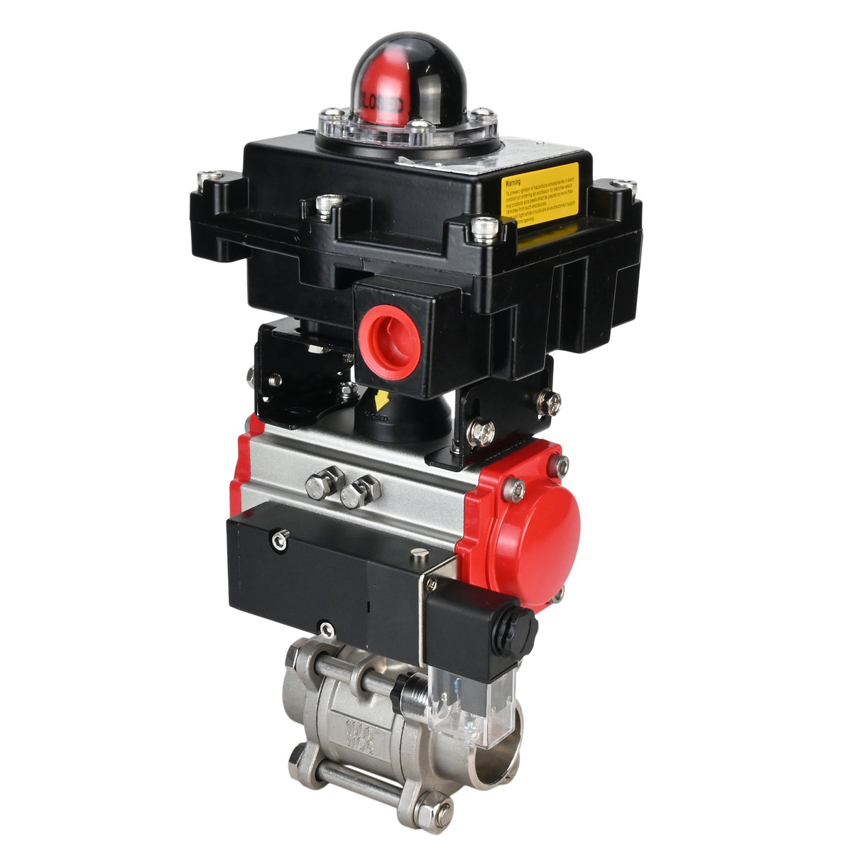 Edelstahl-Kugelhahn Elephant BVPP 316.200-ISO PSI914 SS316 mit vollem Durchgang, zum Schweißen, Gehäusematerial - Edelstahl, pneumatischer Antrieb Elephant DA, pneumatischer Verteiler 4M310-08 24 V, Endschalterblock APL-410N EX