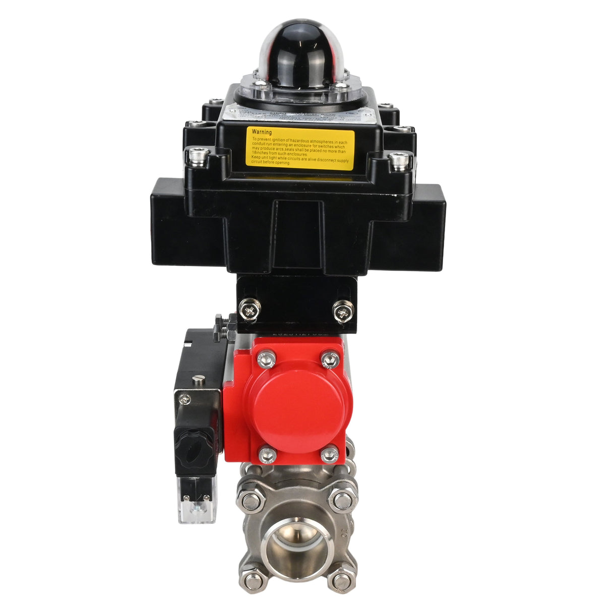 Edelstahl-Kugelhahn Elephant BVPP 316.200-ISO PSI914 SS316 mit vollem Durchgang, zum Schweißen, Gehäusematerial - Edelstahl, pneumatischer Antrieb Elephant DA, pneumatischer Verteiler 4M310-08 220 V, Endschalterblock APL-410N EX