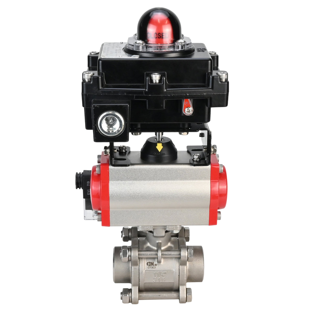 Edelstahl-Kugelhahn Elephant BVPP 316.200-ISO PSI914 SS316 mit vollem Durchgang, zum Schweißen, Gehäusematerial - Edelstahl, pneumatischer Antrieb Elephant DA, pneumatischer Verteiler 4M310-08 220 V, Endschalterblock APL-410N EX