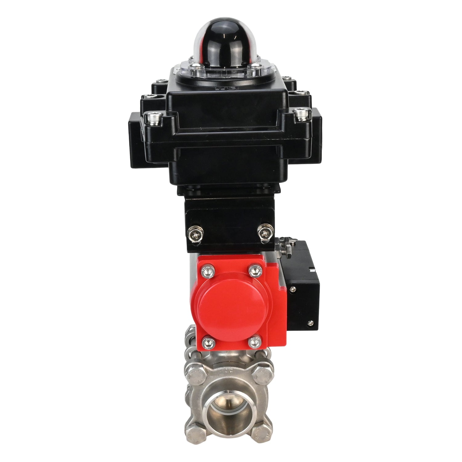 Edelstahl-Kugelhahn Elephant BVPP 316.200-ISO PSI914 SS316 mit vollem Durchgang, zum Schweißen, Gehäusematerial - Edelstahl, pneumatischer Antrieb Elephant DA, pneumatischer Verteiler 4M310-08 220 V, Endschalterblock APL-410N EX