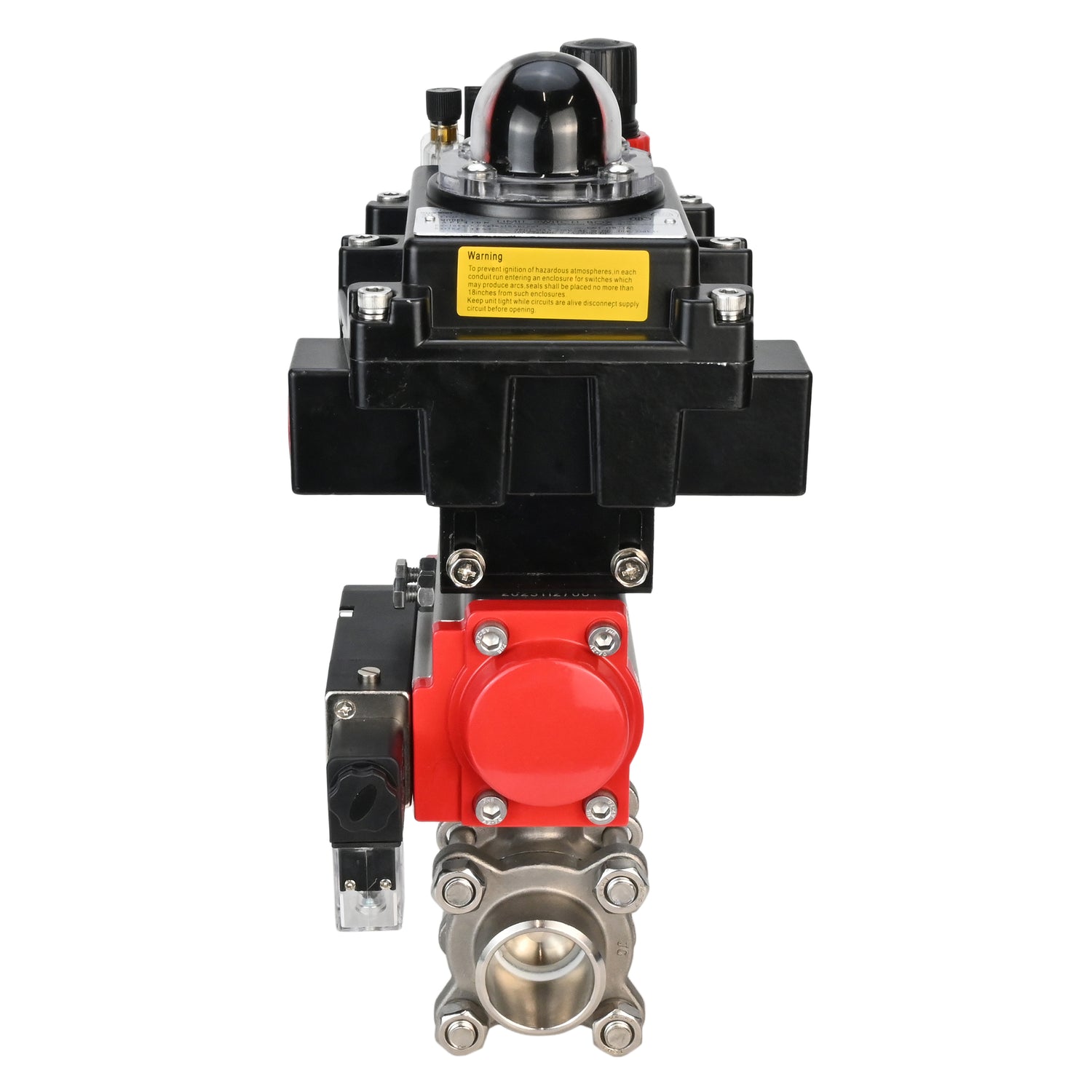 Kugelhahn aus Edelstahl Elephant BVPP 316.200-ISO PSI914 SS316 Vollport, zum Schweißen, Gehäusematerial - Edelstahl, pneumatischer Antrieb Elephant DA, pneumatischer Verteiler 4M310-08 220 V, Endschalterblock APL-410N EX, Luftaufbereitungseinheit AFC2000