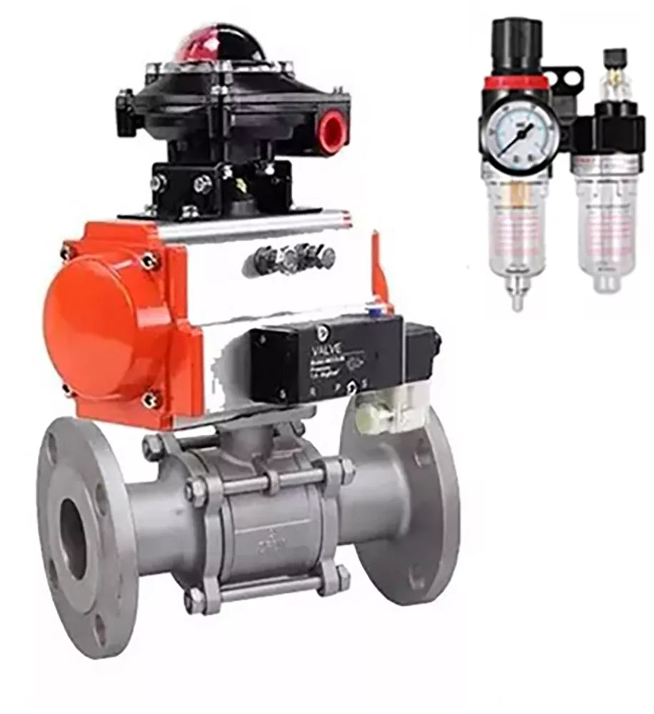 Ball valves Elephant BV3131P(3pc)-FP-F-ISO-H flanged, full bore, three-piece, stainless steel body. steel SS304, seal - PTFE, with pneumatic actuator Elephant PA-SA 065-160 pneumatic distributor 4V320-10 BPV AFC2000 APL-510N-EX