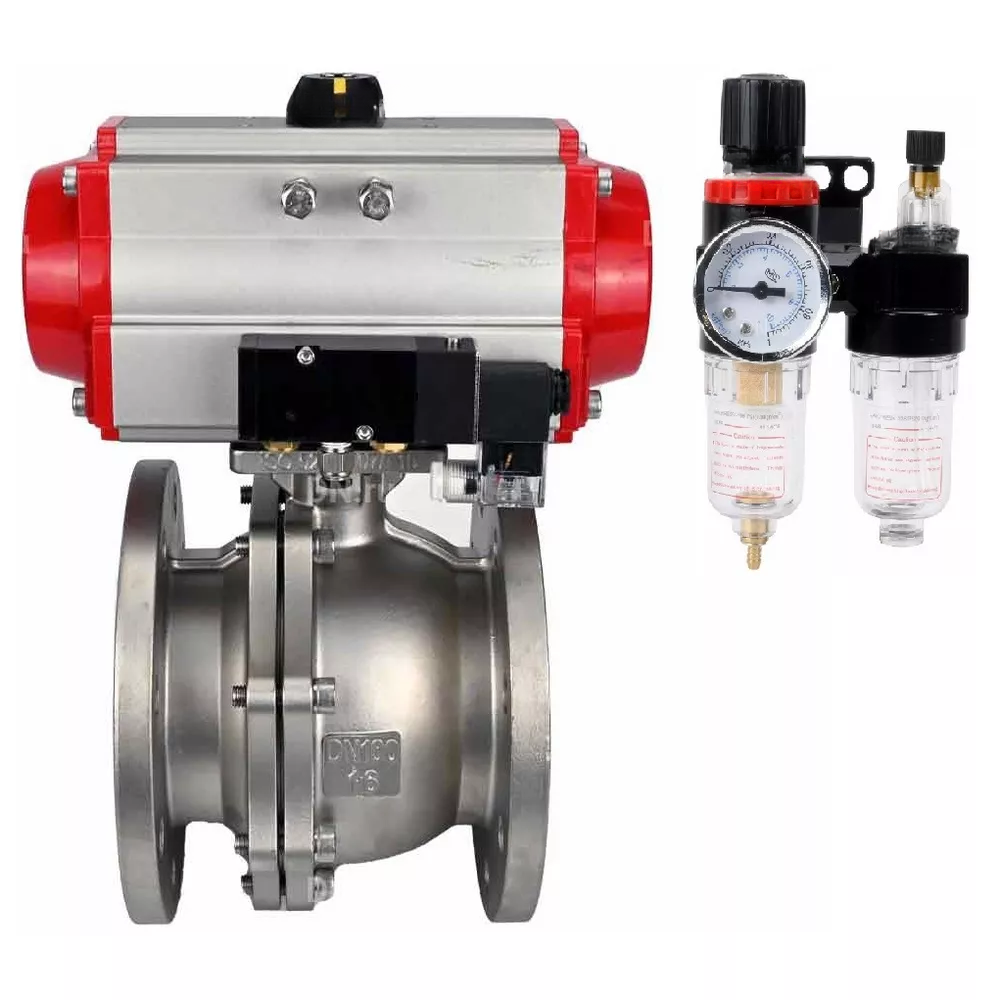 Ball valves Elephant BV3232P(2pc)-FP-F-ISO-R DN200-300 16 bar full bore flanged, body - stainless steel 316, with double-acting PA-DA pneumatic actuator, pneumatic distributor 4V320-08 220V and BPV AFC2000