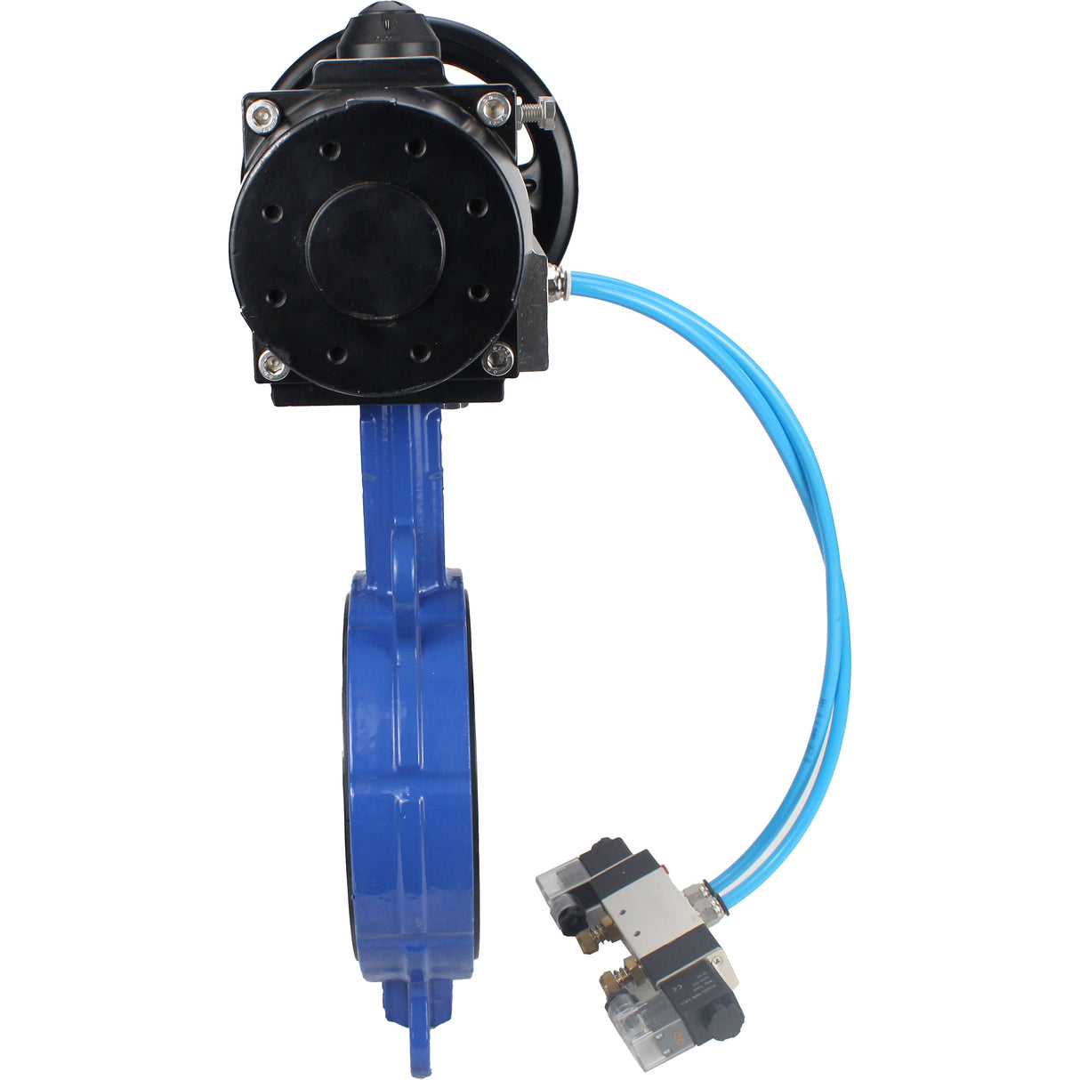 Wasser-Drosselklappe Elephant WBV1132N-2W-Fb Gehäusematerial - Gusseisen GG25/EN-GJL-250, Scheibenmaterial - Edelstahl AISI 316L/1.4404, Dichtung - NBR mit pneumatischem Antrieb doppeltwirkend PA-DA-105-1, pneumatischer Verteiler 4V320-08 220V