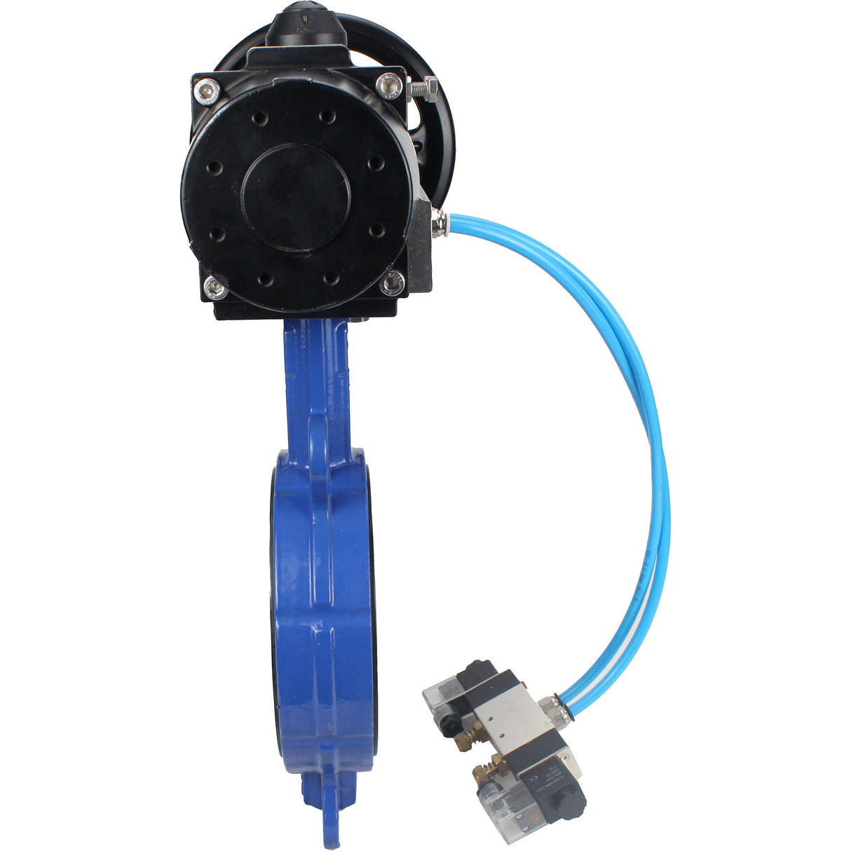 Wasser-Drosselklappe Elephant WBV1132N-2W-Fb Gehäusematerial - Gusseisen GG25/EN-GJL-250, Scheibenmaterial - Edelstahl AISI 316L/1.4404, Dichtung - NBR mit pneumatischem Antrieb doppeltwirkend PA-DA-105-1, pneumatischer Verteiler 4V320-10 220V