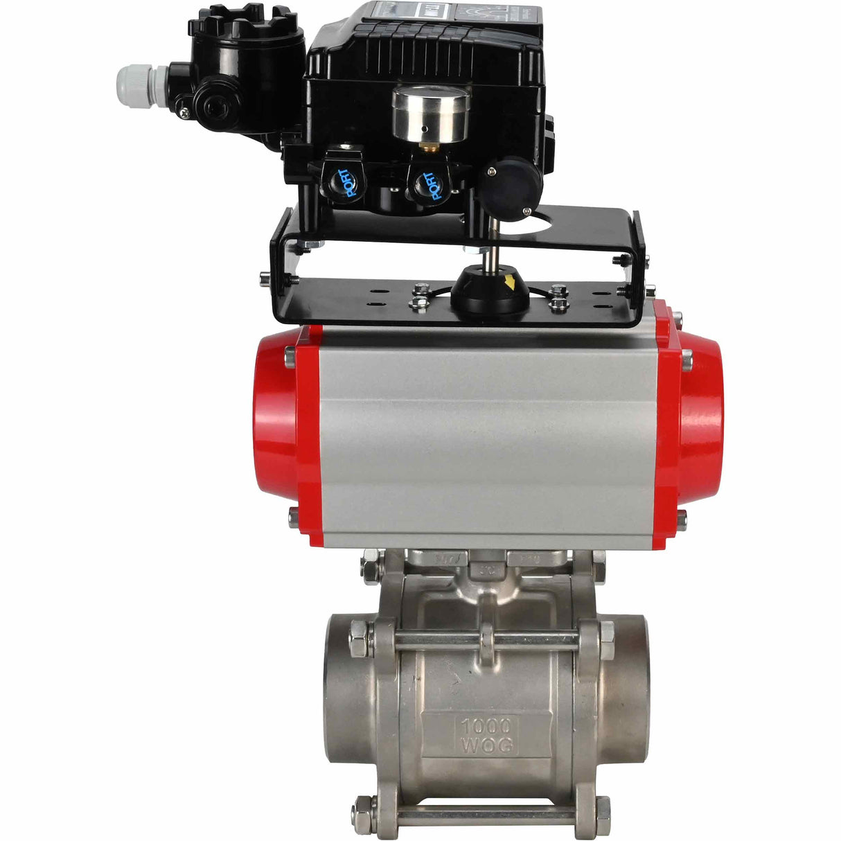 Kugelhahn aus Edelstahl Elephant kshpp-316200-sa-yt1000rsn, Gehäusematerial - Edelstahl AISI 316, Kugelmaterial - Edelstahl AISI 316, Dichtung - PTFE, pneumatisch betätigt