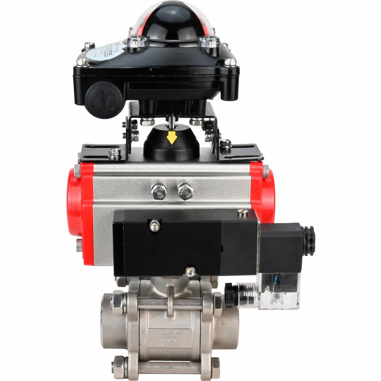 Kugelhahn aus Edelstahl Elephant kshpp-316200-sa-4m310-24-apl210n, Gehäusematerial - Edelstahl AISI 316, Kugelmaterial - Edelstahl AISI 316, Dichtung - PTFE, pneumatisch betätigt