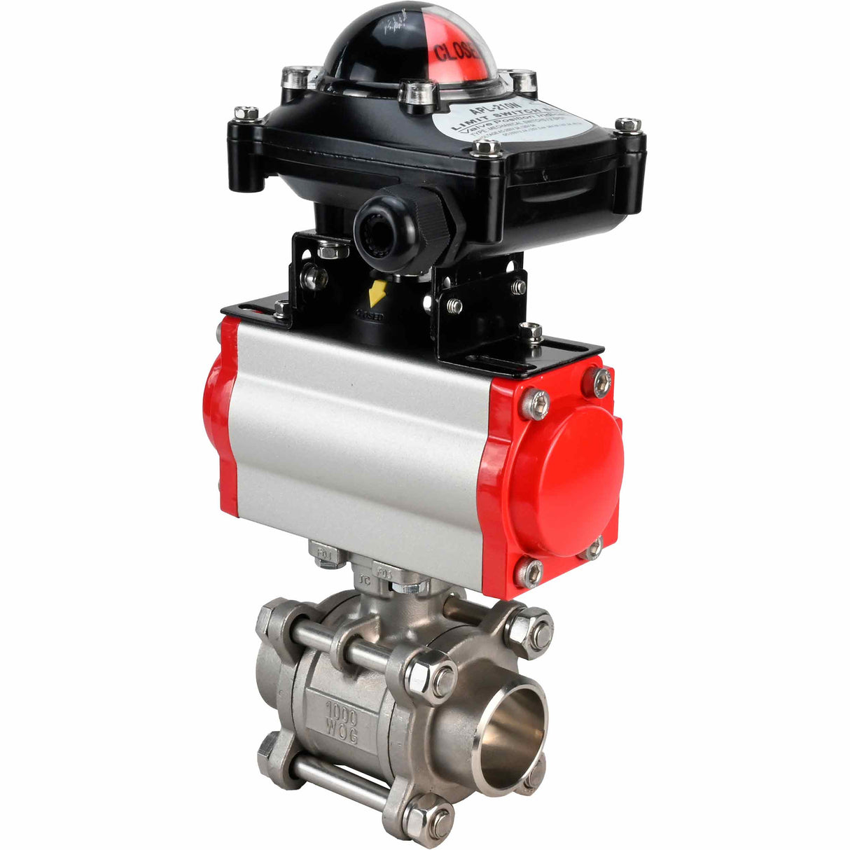 Kugelhahn aus Edelstahl Elephant kshpp-316200-sa-4m310-24-apl210n, Gehäusematerial - Edelstahl AISI 316, Kugelmaterial - Edelstahl AISI 316, Dichtung - PTFE, pneumatisch betätigt