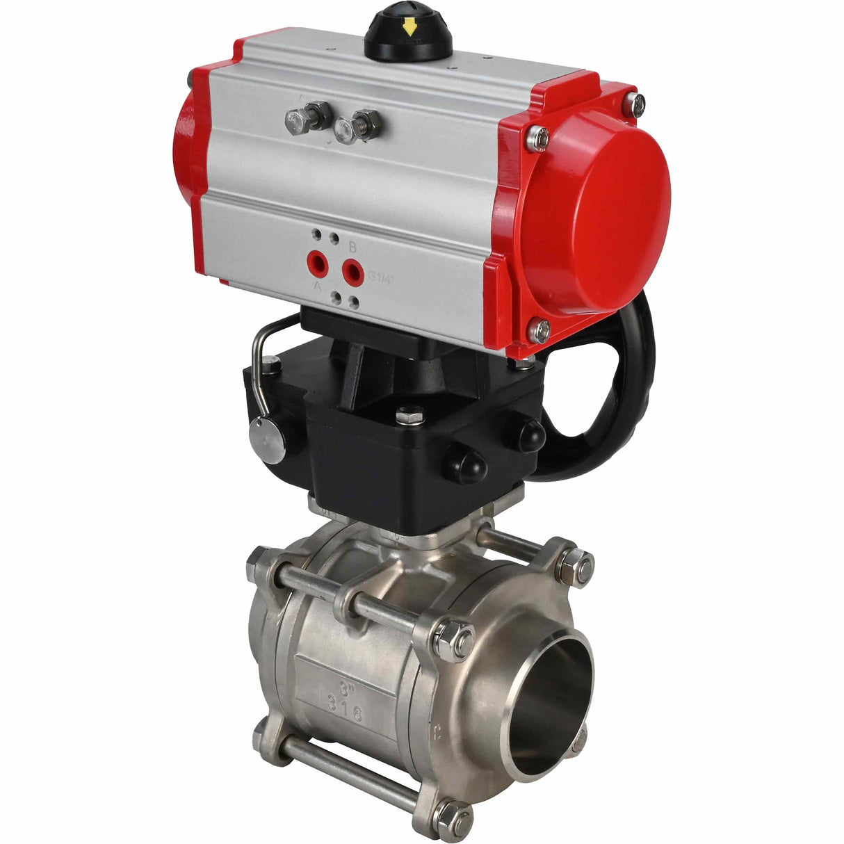 Kugelhahn aus Edelstahl Elephant kshpp-316200-da-hdm, Gehäusematerial - Edelstahl AISI 316, Kugelmaterial - Edelstahl AISI 316, Dichtung - PTFE, pneumatisch betätigt