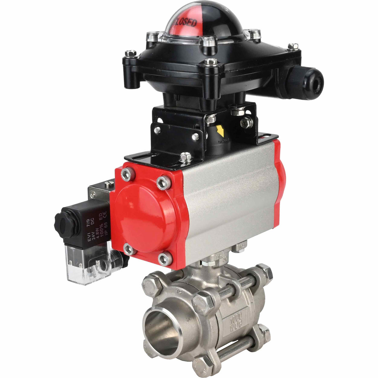 Kugelhahn aus Edelstahl Elephant kshpp-316200-sa-4m310-24-apl210n, Gehäusematerial - Edelstahl AISI 316, Kugelmaterial - Edelstahl AISI 316, Dichtung - PTFE, pneumatisch betätigt