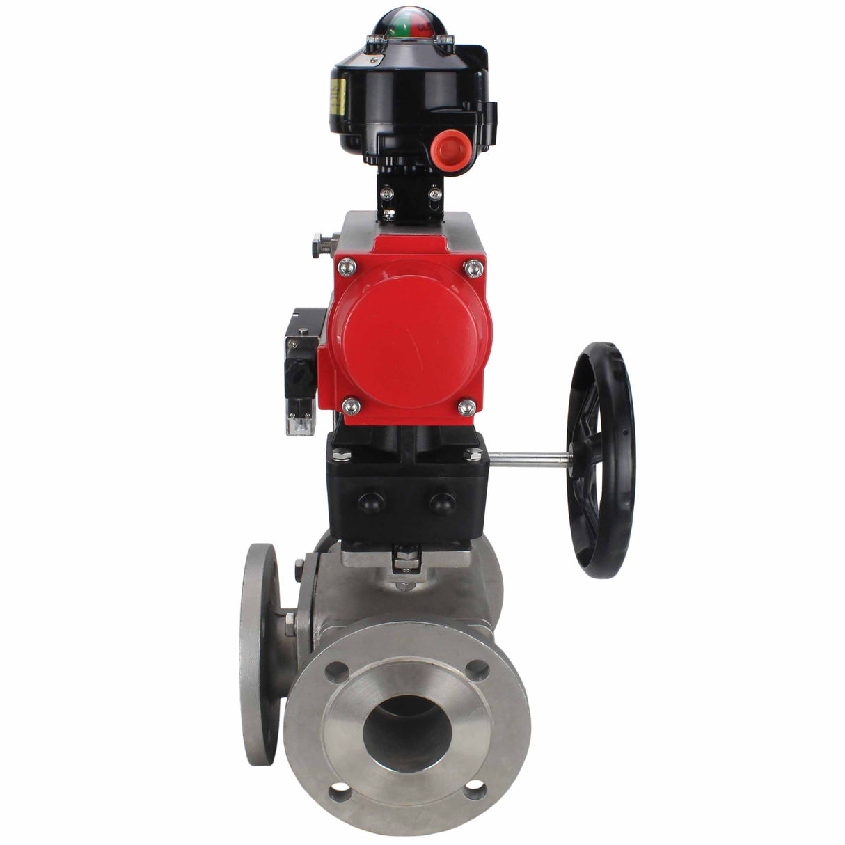 Ball valves Elephant BV3232P(4pc)-FP-3WL-F-ISO-H 16 bar full bore, flanged, body - stainless steel SS316, ISO flange F03/F04-F10/F12, square 9x9-19x19, with pneumatic drive PA-DA, mon/distributor 4M310-08 24V, LSU APL-510N EX and Doubler MON3-700-T38-ISO