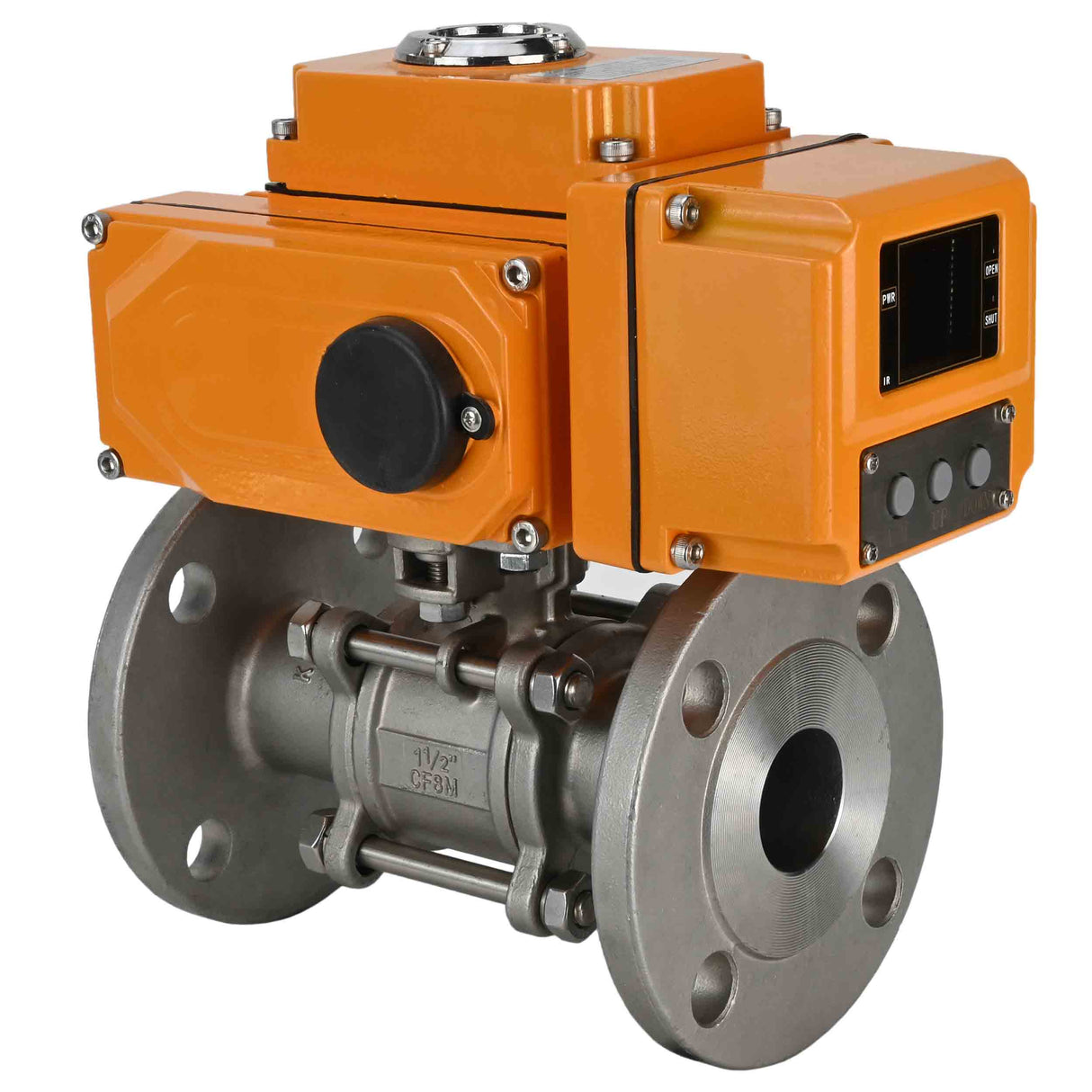 Kugelhähne Elephant BV3232P(3-teilig)-FP-F-ISO-H dreiteilig, voller Durchgang, geflanscht, Gehäuse - Edelstahl SS316, Dichtung - PTFE, mit 1/4-Umdrehungs-Elektroantrieb QT-N-EM-O1-380VAC-U1 380V HARK