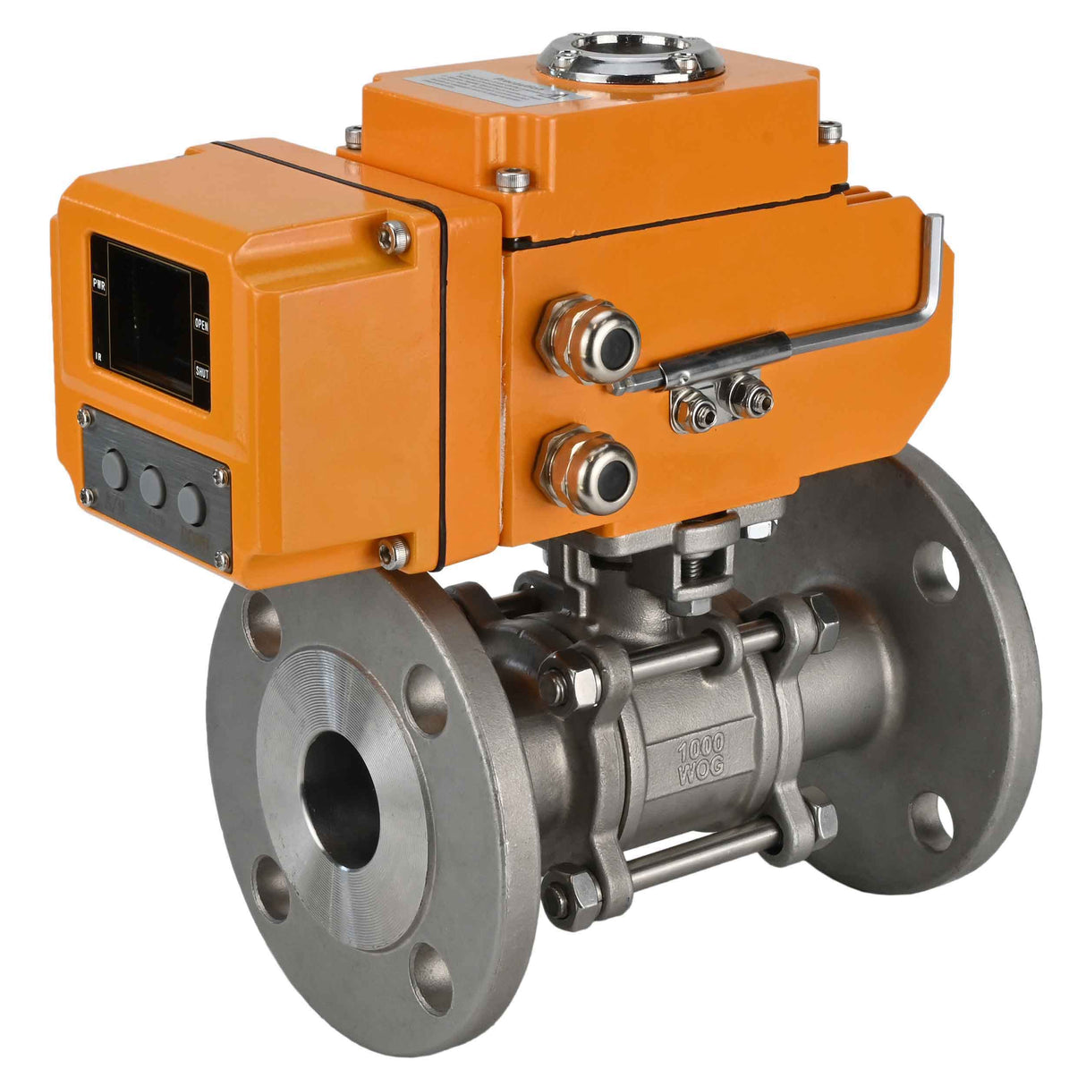 Kugelhähne Elephant BV3131P(3-teilig)-FP-F-ISO-H dreiteilig, voller Durchgang, geflanscht, Gehäuse - Edelstahl SS304, Dichtung - PTFE, mit 1/4-Umdrehungs-Elektroantrieb QT-N-EM-O1-220VAC-U1 220V HARK