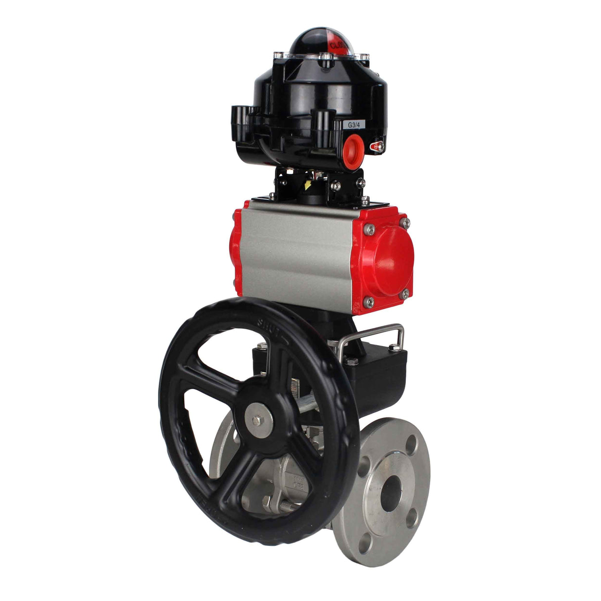 Kugelhähne Elephant BV3131P(3-teilig)-FP-F-ISO-Flansch, voller Durchgang, dreiteilig, Gehäuse aus Edelstahl. Stahl SS304, Dichtung - PTFE, mit pneumatischem Antrieb Elephant PA-DA 052-130 pneumatischer Verteiler 4M310-08 24V Getriebe MON LSU APL-510N-EX