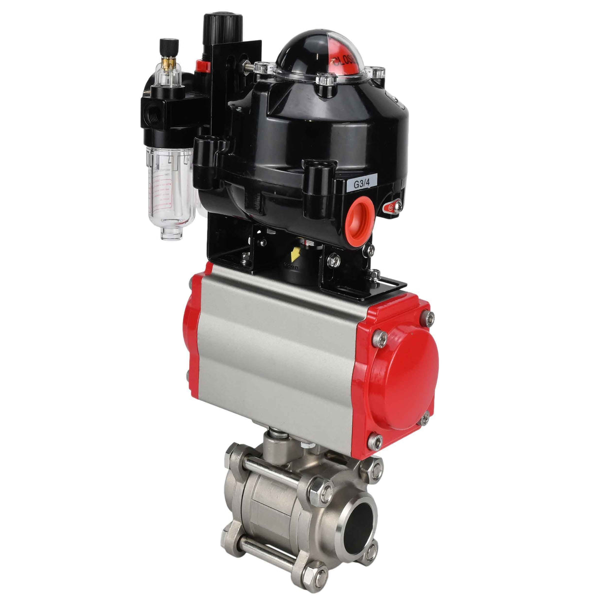 Kugelhähne Elephant BV3232P(3pc)-FP-W-ISO-H zum Schweißen, voller Durchgang, Gehäuse aus Edelstahl. Stahl SS316, Dichtung - PTFE, mit pneumatischem Antrieb Elephant PA-DA 052-083 pneumatischer Verteiler 4M310-08 220V ATU AFC2000 LSU APL-510N-EX