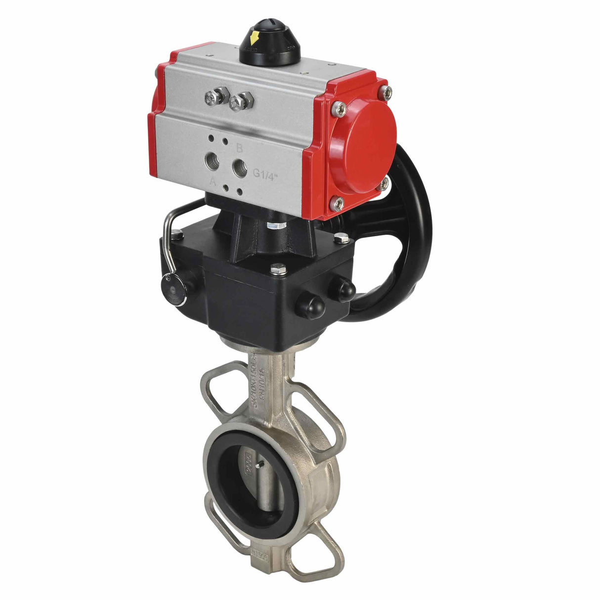 Wasserabsperrklappe Elephant 316l-viton-da-hdm, Gehäusematerial – Edelstahl AISI 316L, Scheibenmaterial – Edelstahl AISI 316L, Dichtung – VITON, pneumatischer Antrieb betätigt