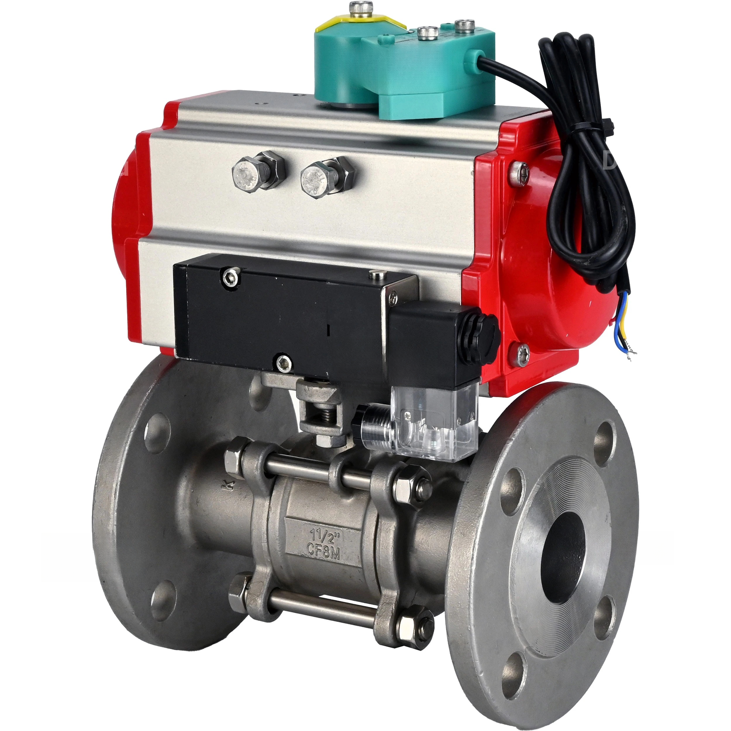 Ball valves Elephant BV3131P(3pc)-FP-F-ISO-H DN15-100 16/40 bar full-bore three-piece, flanged, 304 stainless steel, seal - PTFE, with PA-SA pneumatic actuator, pneumatic distributor 4M310-08 NAMUR 24V and ALS200D magnetic switch