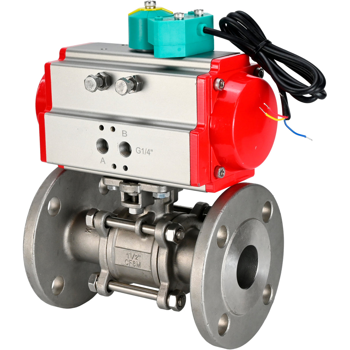 Ball valves Elephant BV3131P(3pc)-FP-F-ISO-H DN15-100 16-40/25/16 bar full bore, flanged, body - 304 stainless steel, seal - PTFE, with pneumatic drive PA-DA and ALS200D magnetic switch