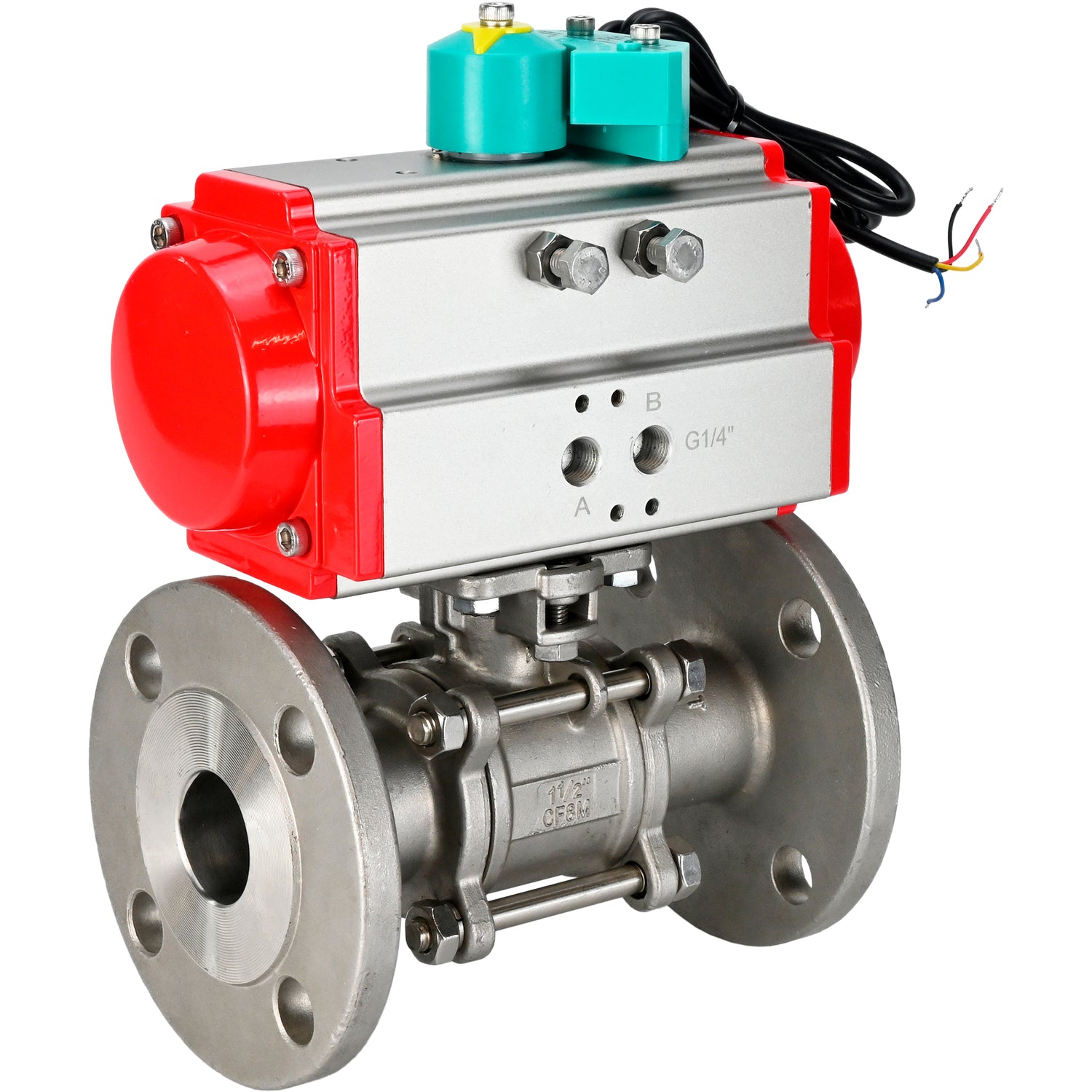 Ball valves Elephant BV3131P(3pc)-FP-F-ISO-H DN15-100 16-40/25/16 bar full bore, flanged, body - 304 stainless steel, seal - PTFE, with pneumatic drive PA-DA and ALS200D magnetic switch