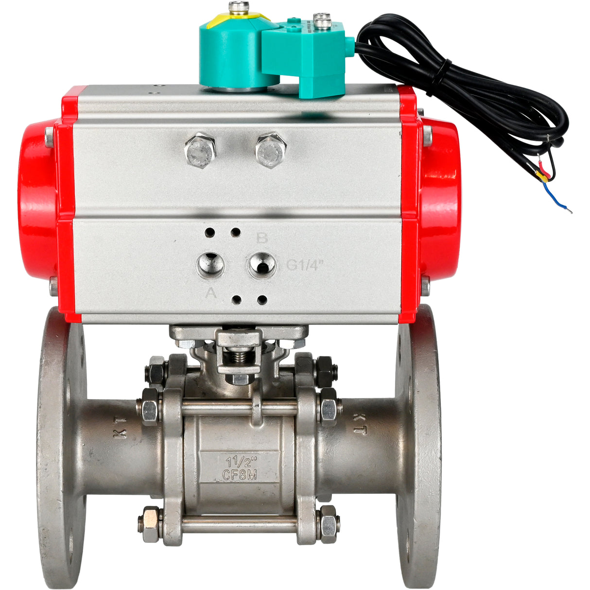 Ball valves Elephant BV3131P(3pc)-FP-F-ISO-H DN15-100 16-40/25/16 bar full bore, flanged, body - 304 stainless steel, seal - PTFE, with pneumatic drive PA-DA and ALS200D magnetic switch