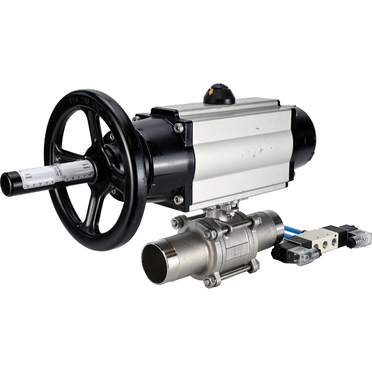 Kugelhähne Elephant BV3131P(3pc)-FP-W-ISO-H LANG, Gehäusematerial - Edelstahl AISI 304, Dichtung - PTFE / PTFE / Teflon, mit pneumatischem Doppelwirkungsantrieb PA-DA-105-1, 4V320-10 220V