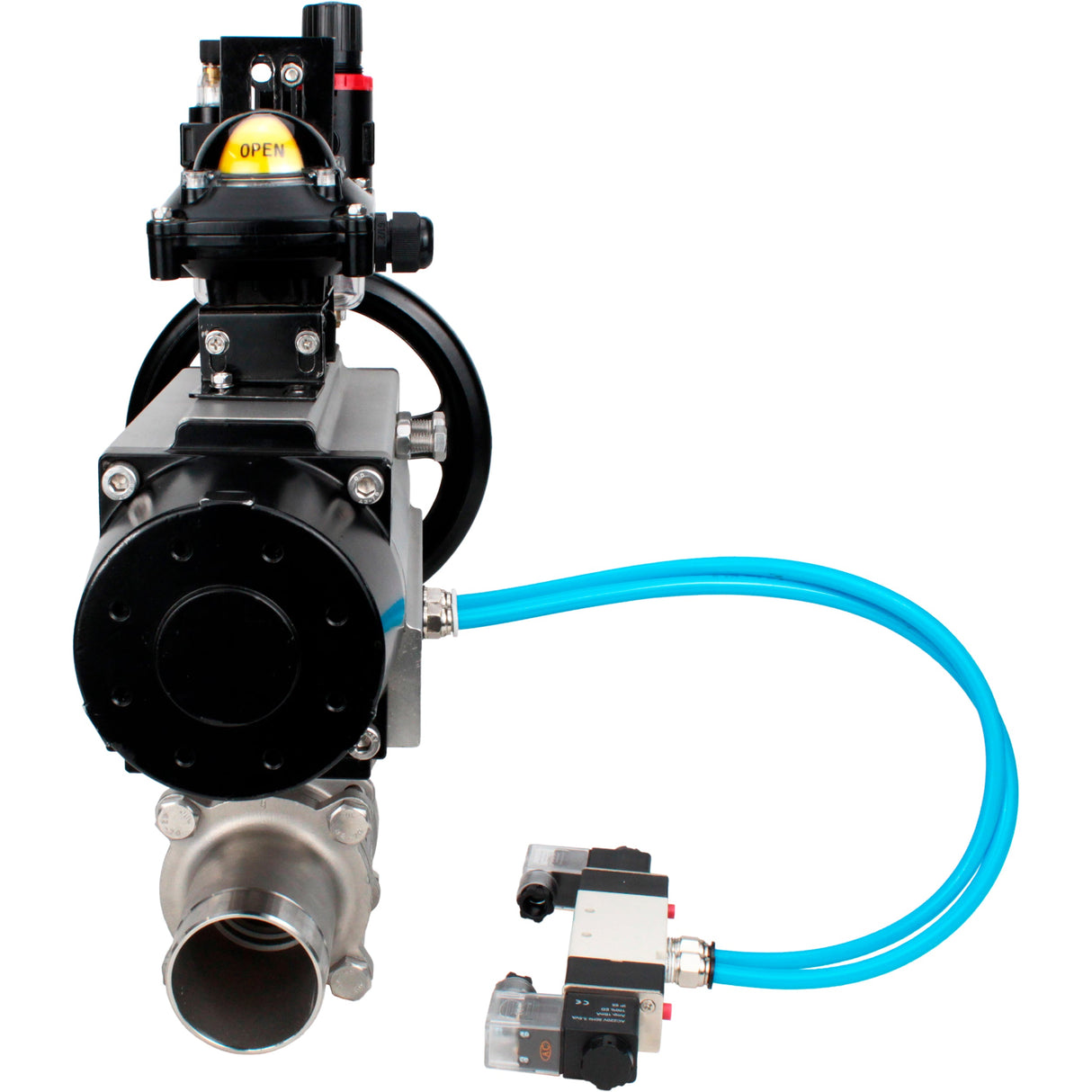 Kugelhähne Elephant BV3131P(3pc)-FP-W-ISO-H LANG, Gehäusematerial - Edelstahl AISI 304, Dichtung - PTFE / PTFE / Teflon, mit pneumatischem Doppelwirkungsantrieb PA-DA-105-1, 4V320-10 220V, LSU APL-210N, ATU AFC2000