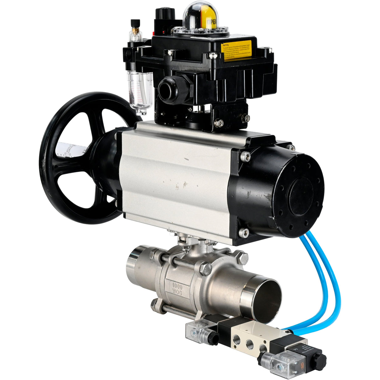 Kugelhähne Elephant BV3131P(3pc)-FP-W-ISO-H LANG, Gehäusematerial - Edelstahl AISI 304, Dichtung - PTFE / PTFE / Teflon, mit pneumatischem Antrieb Doppelwirkung PA-DA-105-1, 4V320-10 220V, LSU APL-410N Ex, ATU AFC2000